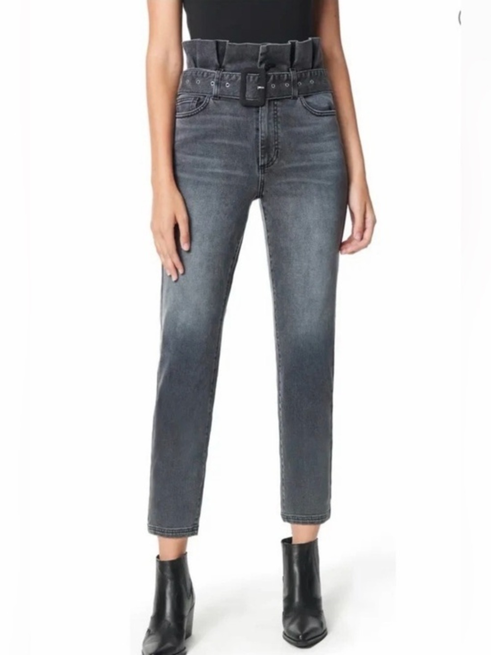 Sam Edelman Dani High-Rise Ruffle Paperbag Waist Gray Women's Jeans size 28